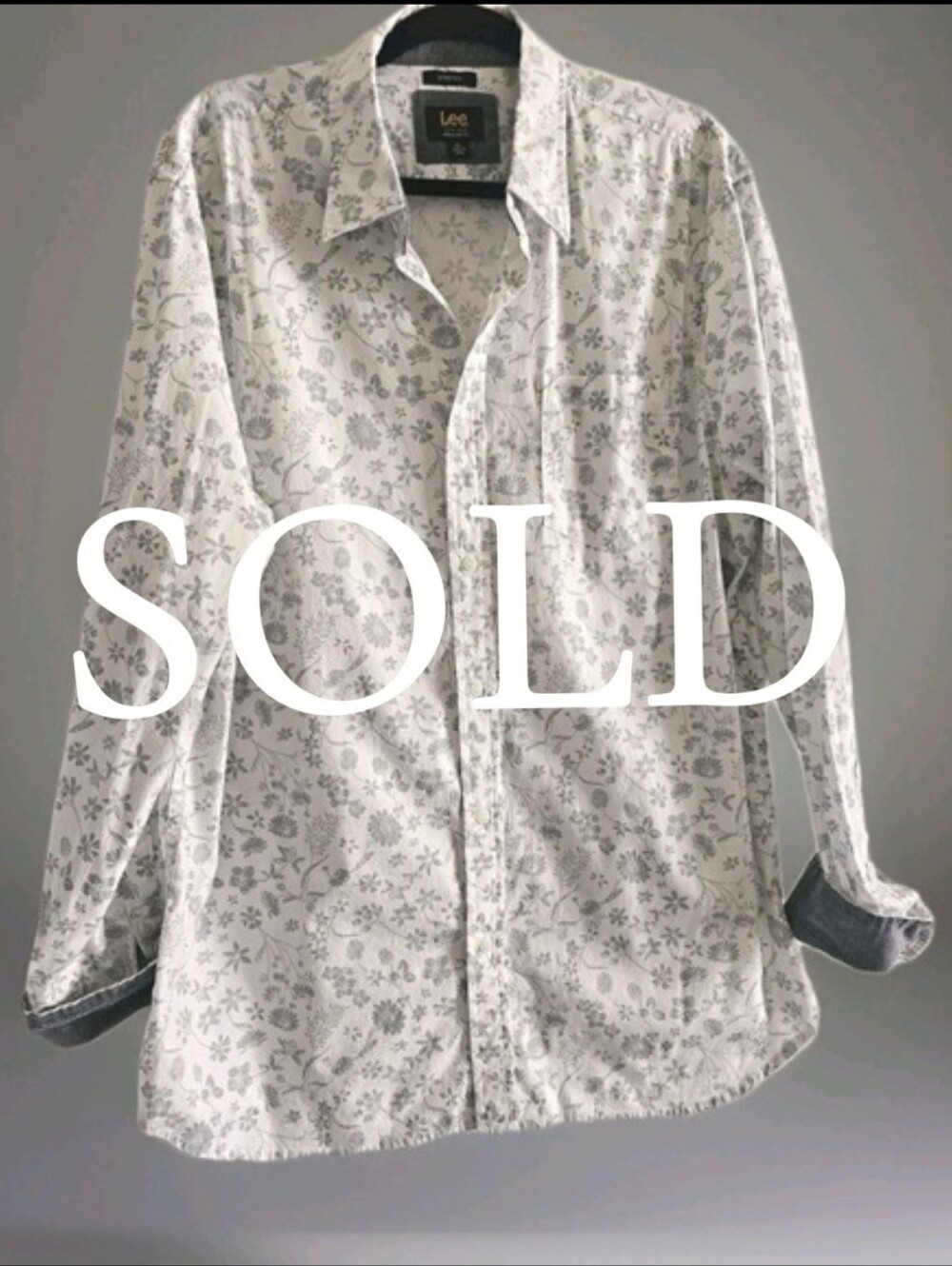 Men's XL Button Down Long‎ Sleeve Shirt White & Gray Floral Cotton Blend Stretch